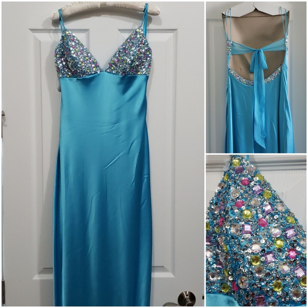 Sean Couture Sequin/Crystal Strappy dress blue L
